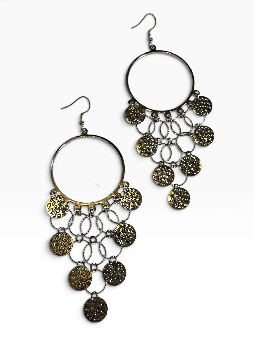 🍭5 for $20🍭 Hoop Silver Tone Disk Drop Earrings CC X